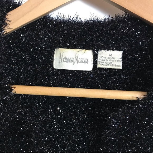 Neiman‎ Marcus Medium Black Allover Sparkle Tinsel Sparkle Collared Polo Top - Picture 7 of 7